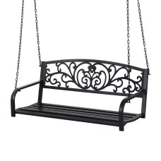 Gardeon Outdoor 2-Seater Swing Chair, Powder-Coated Steel, 200kg Capacity, Black, Easy Assembly, 127x41x50cm, 1-Year