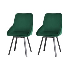 Artiss Sam Dining Chairs Set of 2 - Green Velvet, Swivel Base, Splayed Metal Legs, Easy Assembly, 150kg Capacity