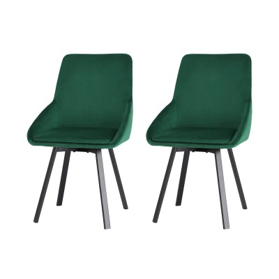Artiss Sam Dining Chairs Set of 2 - Green Velvet, Swivel Base, Splayed Metal Legs, Easy Assembly, 150kg Capacity