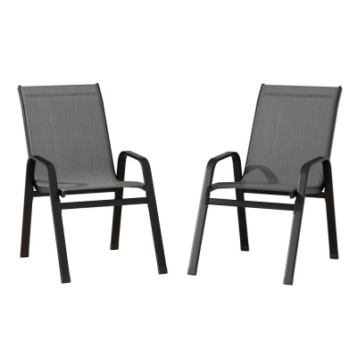 Gardeon 2PC Grey Outdoor Stackable Dining Chairs - Durable Steel Frame, Weather-Resistant, Easy Clean, 150kg Capacity