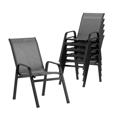 Gardeon 6PC Grey Outdoor Stackable Dining Chairs, Steel Frame & Textilene Fabric, Weather-Resistant, 150kg Capacity
