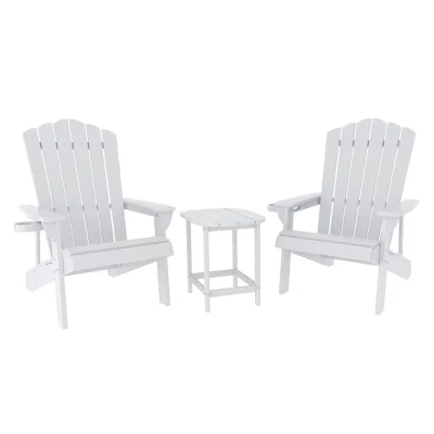 Gardeon 3 Piece Outdoor Set White HDPE Adirondack Chairs and Table, Weatherproof, 170kg Capacity, Garden Patio Lounge