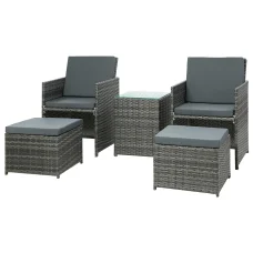 Gardeon 5PC Grey Wicker Bistro Set - Outdoor/Indoor Furniture with UV-Resistant PE Wicker & Aluminium Frame, 5mm Glass