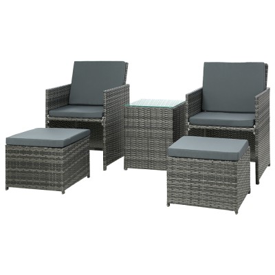 Gardeon 5PC Grey Wicker Bistro Set - Outdoor/Indoor Furniture with UV-Resistant PE Wicker & Aluminium Frame, 5mm Glass Gardeon 5PC Grey Wicker Bistro Set - Outdoor/Indoor Furniture with UV-Resistant PE Wicker & Aluminium Frame, 5mm Glass