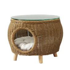 Gardeon 2-in-1 Wicker Coffee Side Table & Pet Bed, Yellow, 51cm Aluminium Frame, Indoor/Outdoor, Weather-Resistant