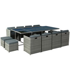 Gardeon 13-Piece Outdoor Dining Set, Wicker Table & Chairs, Seats 12, Grey, UV-Resistant PE Wicker, Tempered Glass Top