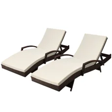 Gardeon 2PC Outdoor Sun Lounge Set - Adjustable Wicker Loungers with Cushions, UV-Resistant, 190cm, Brown/Beige