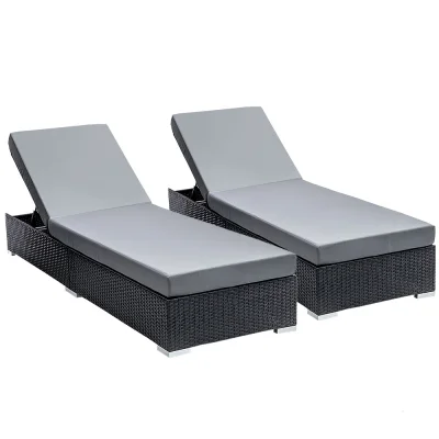 Gardeon 2PC Adjustable Wicker Sun Lounge Set - Outdoor Rattan Day Bed with Cushions, UV-Resistant, 185cm x 60cm x 28