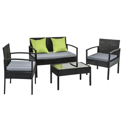 Gardeon 4-Seater Outdoor Wicker Sofa Set - Aluminium Frame, Lime Green Cushions, Tempered Glass Table, Extra Covers