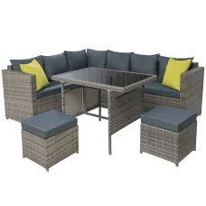 Gardeon Outdoor Dining Set: Aluminium Frame, PE Wicker, UV & Weather Resistant, 5mm Glass, Cushions, Grey 9-Seater