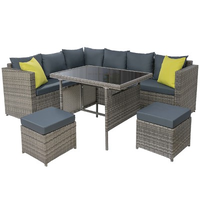 Gardeon Outdoor Dining Set: Aluminium Frame, PE Wicker, UV & Weather Resistant, 5mm Glass, Cushions, Grey 9-Seater Gardeon Outdoor Dining Set: Aluminium Frame, PE Wicker, UV & Weather Resistant, 5mm Glass, Cushions, Grey 9-Seater