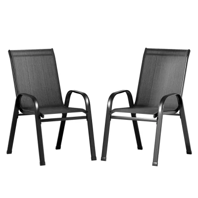 Gardeon 2PC Stackable Outdoor Dining Chairs - Black, Steel Frame, Weather-Resistant, 150kg Capacity, Easy Assembly Gardeon 2PC Stackable Outdoor Dining Chairs - Black, Steel Frame, Weather-Resistant, 150kg Capacity, Easy Assembly
