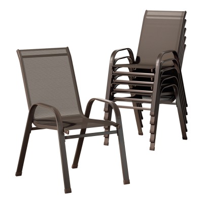 Gardeon 6PC Stackable Outdoor Dining Chairs – Weather-Resistant, Durable Metal Frame, Brown Textilene Fabric