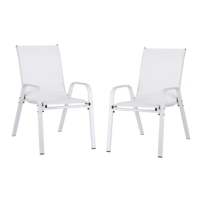 Gardeon 2PC White Outdoor Dining Chairs - Stackable, Weather-Resistant Textilene & Steel, 150kg Capacity, Easy Storage