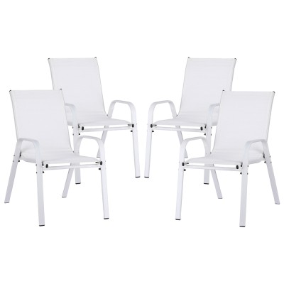 Gardeon 4PC Outdoor Stackable Dining Chairs, White - Weather-Resistant, Steel Frame & Textilene Fabric, 56x70x90cm