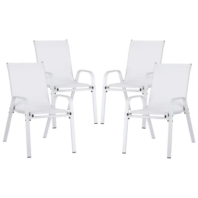 Gardeon 4PC Outdoor Stackable Dining Chairs, White - Weather-Resistant, Steel Frame & Textilene Fabric, 56x70x90cm