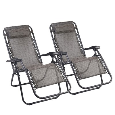 Gardeon 2PC Zero Gravity Chair Folding Outdoor Recliner with Adjustable Headrest, Steel Frame, Beige, 150kg Capacity