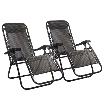 Gardeon 2PC Zero Gravity Chairs with Adjustable Recline, Padded Headrest, and Steel Frame for Outdoor Comfort, Grey
