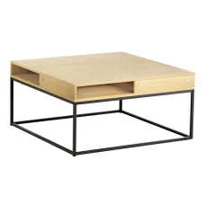 Artiss Coffee Table with Storage Shelf, Metal Frame, 80cm x 80cm x 40cm, Pine Finish, Modern Living Room Centrepiece
