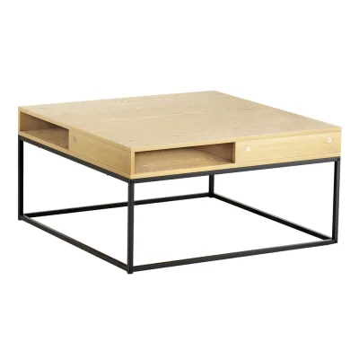 Artiss Coffee Table with Storage Shelf, Metal Frame, 80cm x 80cm x 40cm, Pine Finish, Modern Living Room Centrepiece