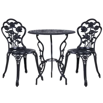 Gardeon 3PC Cast Aluminium Outdoor Bistro Set - Vintage Black, Weather-Resistant, with Parasol Hole, Easy Assembly