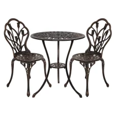 Gardeon 3PC Outdoor Bistro Set – Cast Aluminium Tulip Design, Weather-Resistant, Bronze Finish, with Parasol Hole