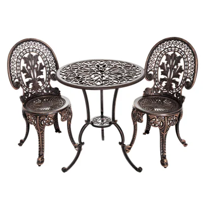 Gardeon 3PC Patio Bistro Set: Cast Aluminium Bronze, Weather-Resistant, Vintage Design with Parasol Hole, Easy Assembly