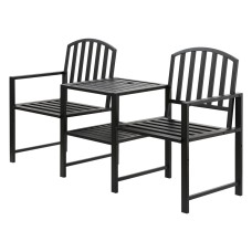 Gardeon 2-Seater Outdoor Garden Bench Loveseat with Table, Black Steel, Weather-Resistant, 165cm x 50cm x 87.5cm