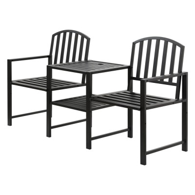 Gardeon 2-Seater Outdoor Garden Bench Loveseat with Table, Black Steel, Weather-Resistant, 165cm x 50cm x 87.5cm
