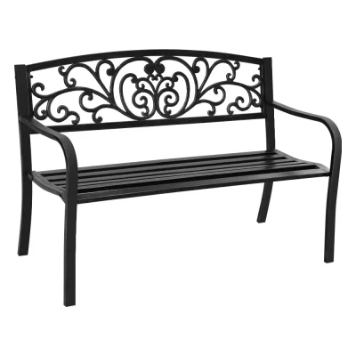 Gardeon 3-Seater Outdoor Garden Bench - Black Steel, Weather-Resistant, Classic Design, 127cm x 63cm x 87cm, 1-Year