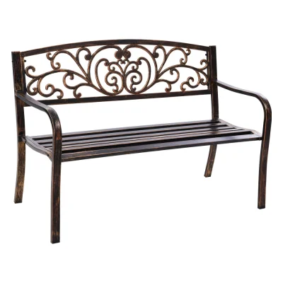 Gardeon 3 Seater Outdoor Garden Bench - Steel Frame, Cast Iron Backrest, Rust-Resistant, 127cm, Bronze Finish