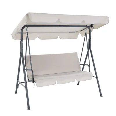 Gardeon 3-Seater Outdoor Swing Chair with Adjustable Canopy, Beige - Powder-Coated Steel Frame, Water-Resistant Cushions
