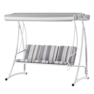 Gardeon Outdoor 3-Seater Swing Chair with Adjustable Canopy, Powder-Coated Steel Frame & Textilene Seat, White/Grey