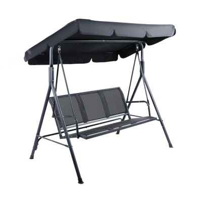Gardeon 3-Seater Outdoor Swing Chair: Black Steel Frame, Adjustable Canopy, Water-Resistant, UV-Protected, 172x109x153cm