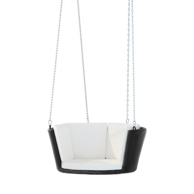 Gardeon Rattan Porch Swing Chair - Black, Steel Frame, Wicker Seat, 90x60x35cm, Indoor/Outdoor, 150kg Capacity