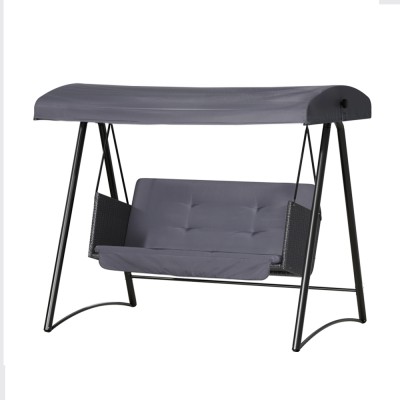 Gardeon 3-Seater Outdoor Swing Chair - Rattan, Grey Cushions, Adjustable Canopy, Steel Frame, 300kg Capacity