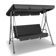 Gardeon Outdoor 3-Seater Swing Chair with Adjustable Canopy, Removable Cushions, and Sturdy Steel Frame - Black