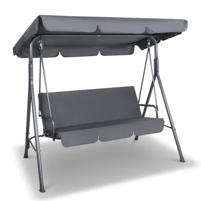 Gardeon 3-Seater Grey Outdoor Swing Chair with Adjustable Canopy, Steel Frame & Removable Cushions - Seats 200kg