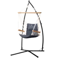 Gardeon Hammock Chair with Steel Stand, Polyester Cotton Blend, Grey, 100x60x138cm - Indoor/Outdoor Relaxation Furniture