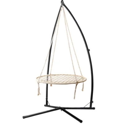 Gardeon 100cm Hammock Chair Nest with Steel Stand – Outdoor/Indoor Swing, 360° Rotation, 120kg Capacity, Cotton Blend