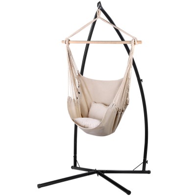 Gardeon Hammock Chair Outdoor Camping Set, Cream, Polyester Cotton, 180kg Capacity, Steel Stand, Indoor/Outdoor Use Gardeon Hammock Chair Outdoor Camping Set, Cream, Polyester Cotton, 180kg Capacity, Steel Stand, Indoor/Outdoor Use