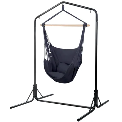 Gardeon Outdoor Hammock Chair with Stand, Polyester Cotton, 100x45x145cm, Grey, 360° Swing, Indoor/Outdoor Use Gardeon Outdoor Hammock Chair with Stand, Polyester Cotton, 100x45x145cm, Grey, 360° Swing, Indoor/Outdoor Use
