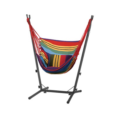 Gardeon Hammock Chair Outdoor Camping with Stand, Metal Frame, Rainbow, 124x107.5x153.5cm, Cozy Relaxation Retreat