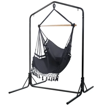 Gardeon Outdoor Hammock Chair with Stand, Polyester Cotton, 150x90cm, Grey, Weather-Resistant, Indoor/Outdoor Use
