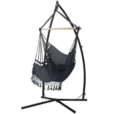 Gardeon Hammock Chair with Steel Stand, Polyester Cotton, 150x90cm, Grey, Indoor/Outdoor, 360° Rotation, 120kg Capacity Gardeon Hammock Chair with Steel Stand, Polyester Cotton, 150x90cm, Grey, Indoor/Outdoor, 360° Rotation, 120kg Capacity