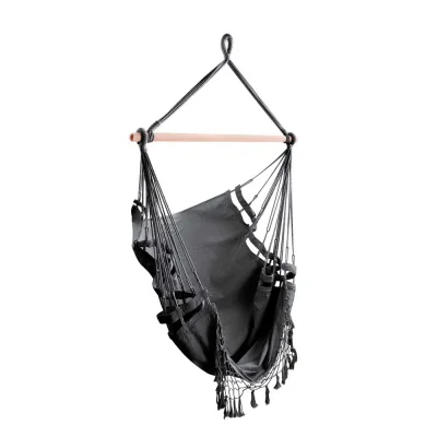 Gardeon Grey Hanging Hammock Chair with Tassels - 150x90cm, 120kg Capacity, Polyester Cotton Blend, Indoor/Outdoor Use