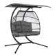 Gardeon Double Hanging Egg Swing Chair with Canopy, Hand-Woven Wicker, Steel Frame, 2-Seater, UV Resistant, Grey