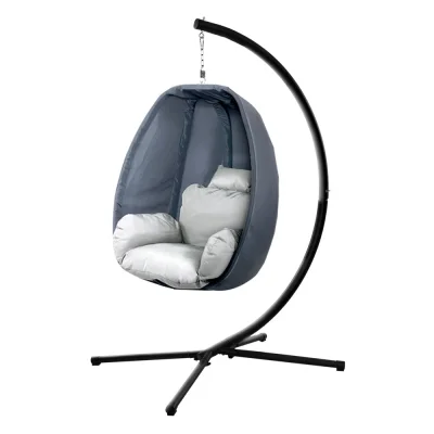 Gardeon Grey Outdoor Foldable Egg Swing Chair with 360° Rotation, UV-Resistant Canopy, and Plush Cushion, 150kg Capacity