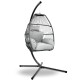 Gardeon Outdoor Hanging Egg Swing Chair, Handcrafted UV-Resistant Wicker, 360° Rotation, Grey Cushion, 150kg Capacity