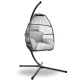 Gardeon Outdoor Hanging Egg Swing Chair, Handcrafted UV-Resistant Wicker, 360° Rotation, Grey Cushion, 150kg Capacity
